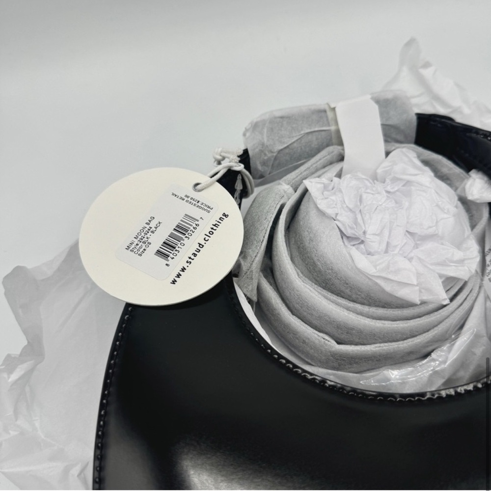 NWT Staud Mini Moon Purse in Polished Black Leather, Crossbody Bag , Brand NEW - Picture 10 of 16